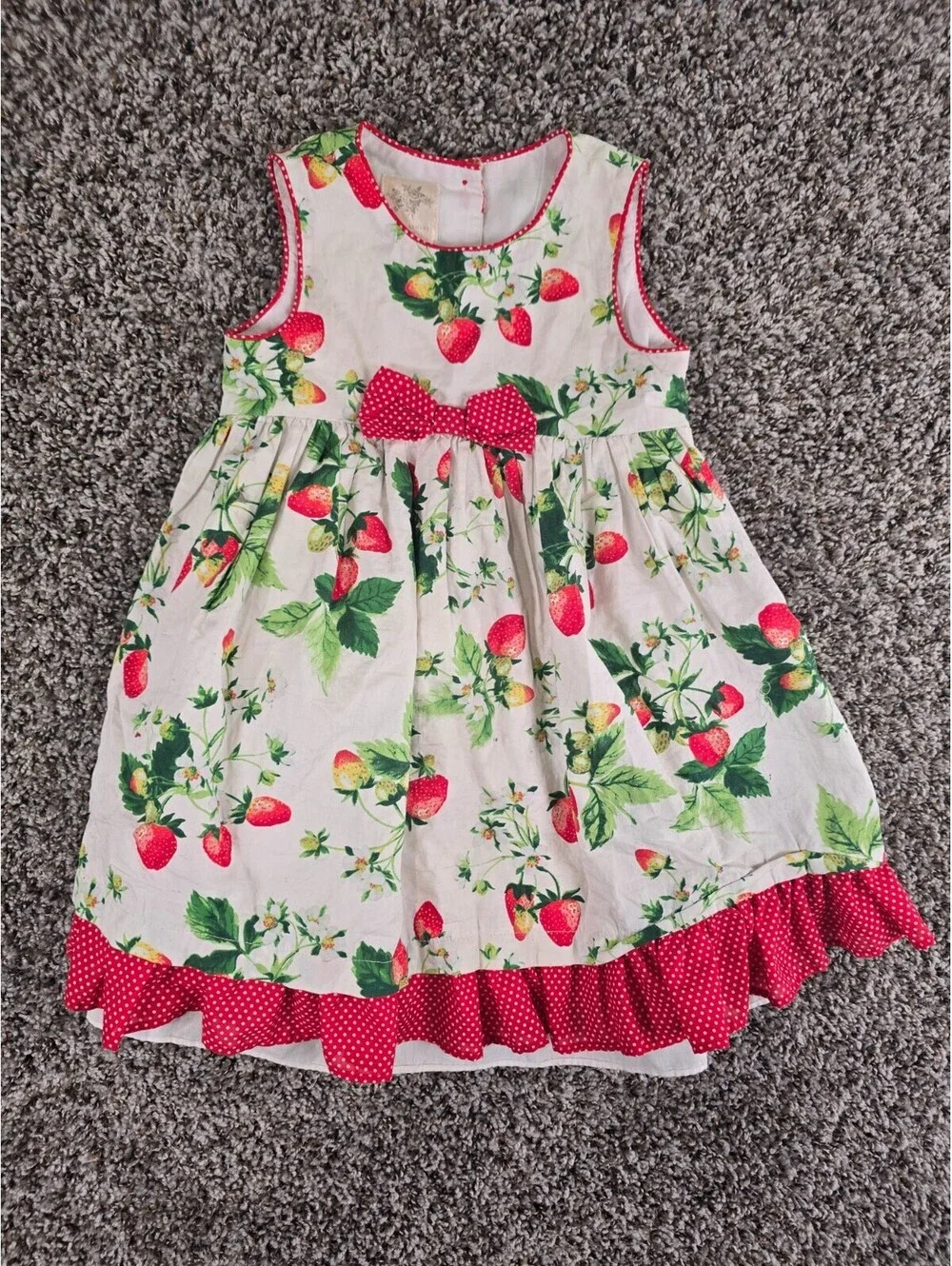 Laura Ashley London Girls Sz 5 Sleeveless Dress Summer Strawberry Print Red